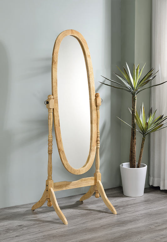 59.25" Tall Standing Wooden Floor Mirror with Natural finish, Oval Shape