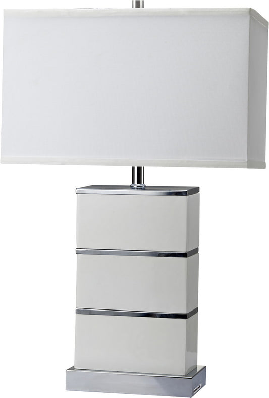26.75" Tall Quartz Stacked Block White Modern Table Lamp w/ USB Port