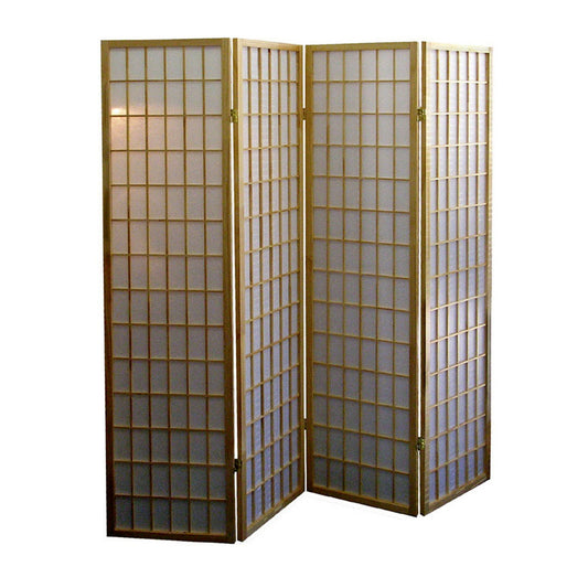 70" Tall 4-Panel Screen / Room Divider, Japanese Style with Natural Wood finish
