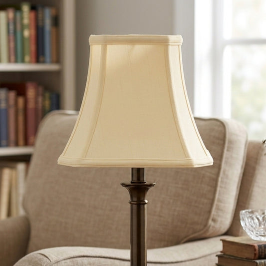 Cloth & Wire Cut Corner Rectangle Bell Softback Lampshade with Washer Fitter, Egg Color Natural Fabric Lampshade for Table Lamps, 10" Top x 18" Bottom x 12.5" Height