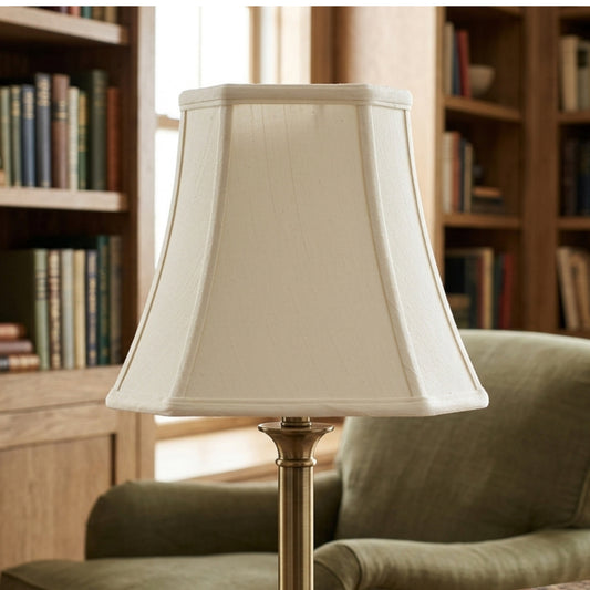 Cloth & Wire Cut Corner Square Bell Softback Lampshade with Washer Fitter, White Natural Fabric Lampshade for Table Lamps, 9" Top x 16" Bottom x 13" Height