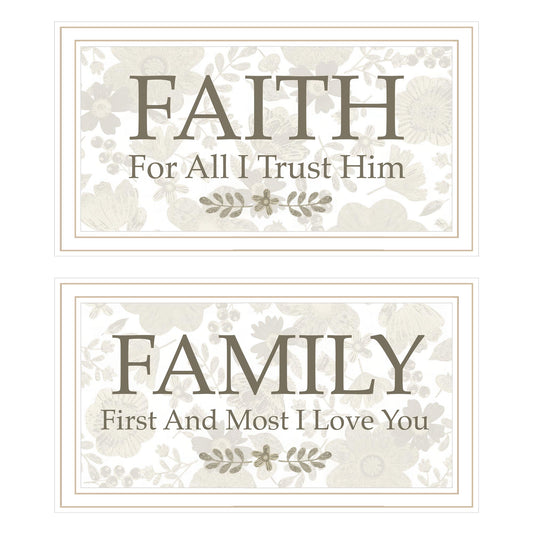 "Faith & Family" 2-Piece Vignette by Annie LaPoint Ready to Hang Framed Print, White Frame