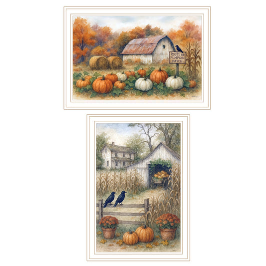"Autumn at the Farm" 2-Piece Vignette by Anthony Smith Ready to Hang Framed Print, White Frame