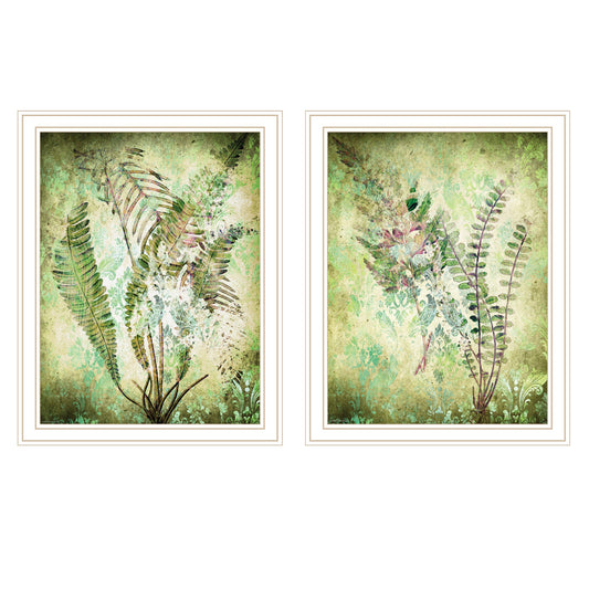 "Organic Greenery In Damask" 2-Piece Vignette by Bluebird Barn Ready to Hang Framed Print, White Frame