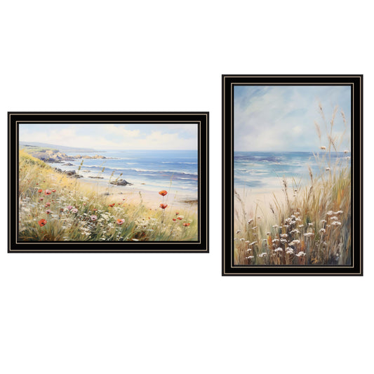 "Poppies & Sea Breeze" 2-Piece Vignette by Heidi Kuntz Ready to Hang Framed Print, Black Frame