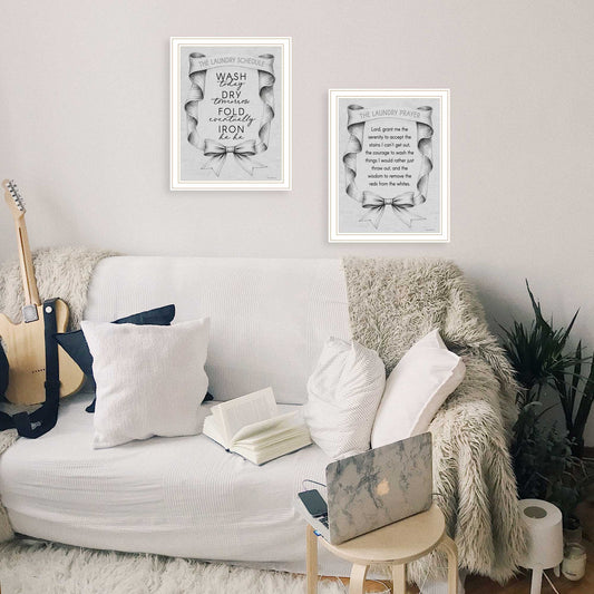 "Laundry & Prayers" 2-Piece Vignette by Lettered & Lined Ready to Hang Framed Print, White Frame
