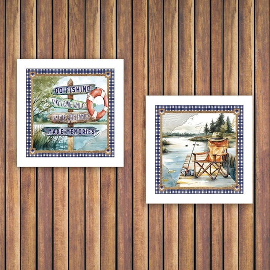 "Lake Life Directions" 2-Piece Vignette by ND792/ND791 Ready to Hang Framed Print, White Frame