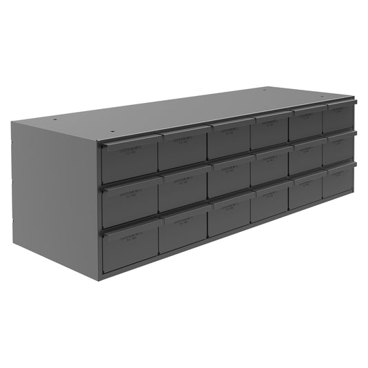 Durham Mfg 18-Drawer Steel Storage Cabinet, 11-5/8" Deep, Gray