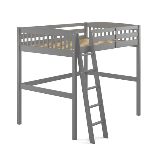 Yes4Wood Everest Gray Solid Wood Full Loft Bed with Stairs