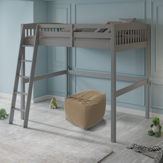 Yes4Wood Everest Gray High Loft Bed with Storage, Space Saver Full Size Kids Loft Bed with Stairs for Toddlers Assembled in Sturdy Solid Wood, No Box Spring Needed