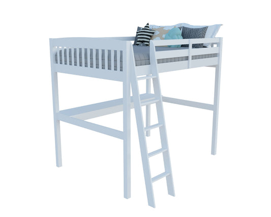 Yes4Wood Everest White Solid Wood Full Loft Bed with Desk & Stairs