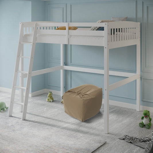 Yes4Wood Everest White High Loft Bed with Storage, Space Saver Full Size Kids Loft Bed with Stairs for Toddlers Assembled in Sturdy Solid Wood, No Box Spring Needed
