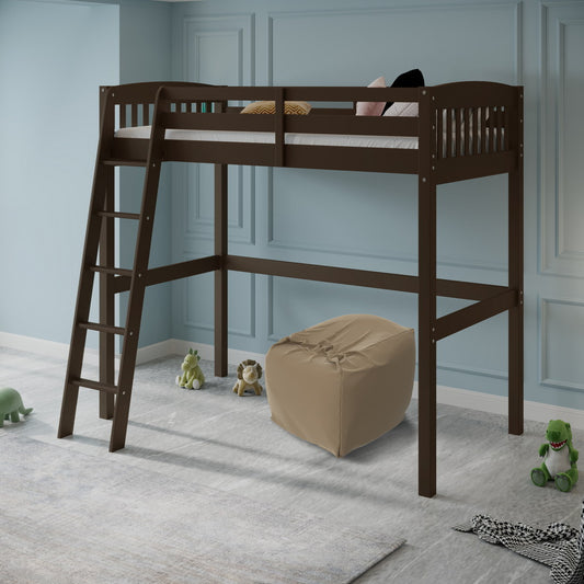 Yes4Wood Everest Cappuccino High Loft Bed with Storage, Space Saver Twin Size Kids Loft Bed with Stairs for Toddlers Assembled in Sturdy Solid Wood, No Box Spring Needed