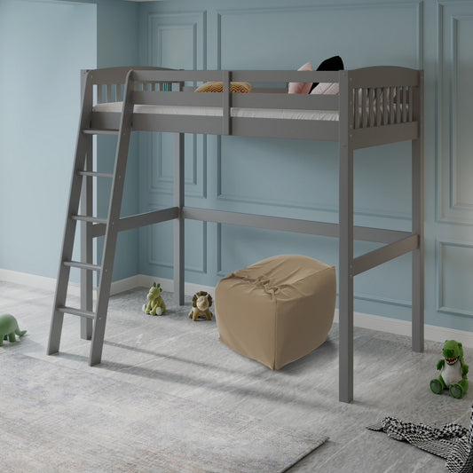 Yes4Wood Everest Gray High Loft Bed with Storage, Space Saver Twin Size Kids Loft Bed with Stairs for Toddlers Assembled in Sturdy Solid Wood, No Box Spring Needed