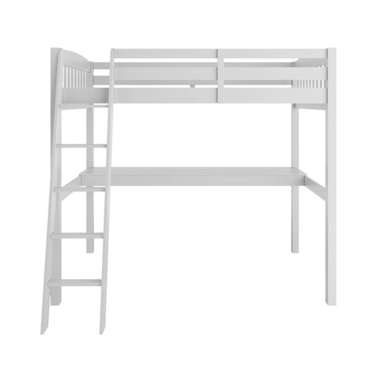 Yes4Wood Everest White Solid Wood Twin Loft Bed with Desk & Stairs