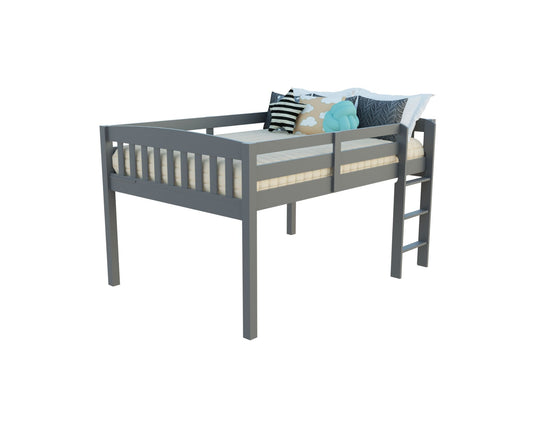 Yes4Wood Elbrus Low Grey Solid Wood Full Loft Bed with Stairs