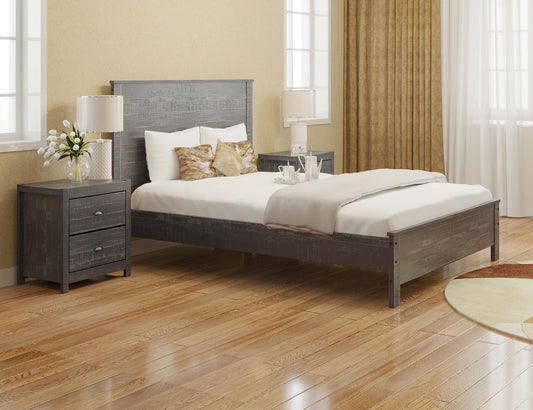 Yes4Wood Albany Grey Solid Wood Full Bed Frame with Headboard
