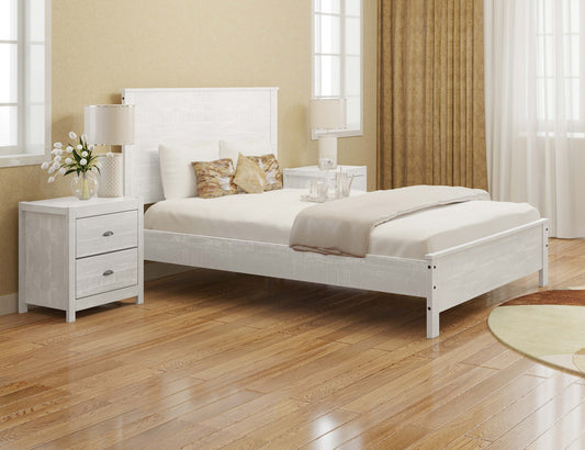 Yes4Wood Albany White Solid Wood Full Bed Frame with Headboard