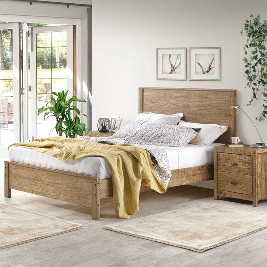 Yes4Wood Albany Walnut Solid Wood Queen Bed Frame with Headboard