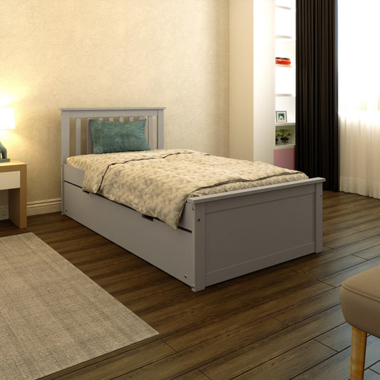Yes4wood Gray Twin Trundle Bed, Heavy Duty Malibu Solid Wood Bed Frame with Twin Size Pull Out Toddler Trundle Bed for Kids
