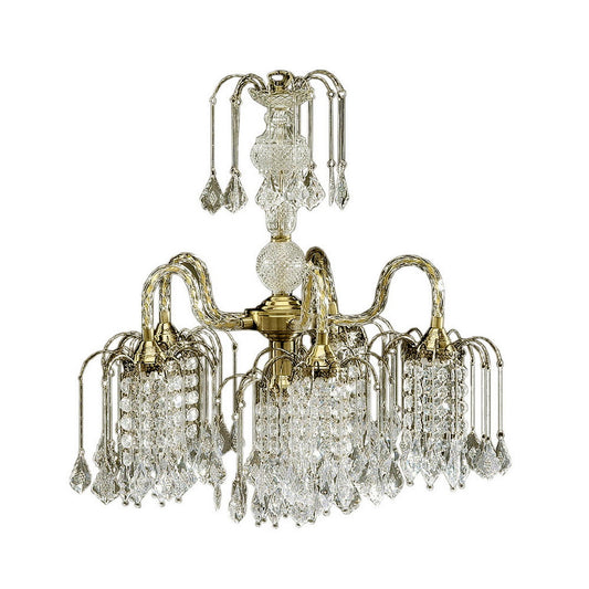 25" Tall Metal Chandelier with Antique Brass Finish and Crystal Accents