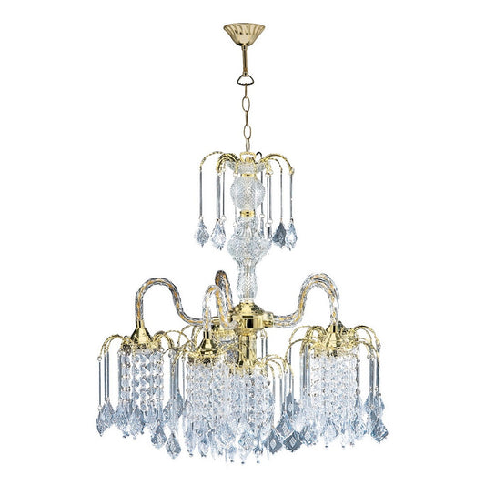 25" Tall Metal Chandelier with Polished Brass Finish and Crystal Accents