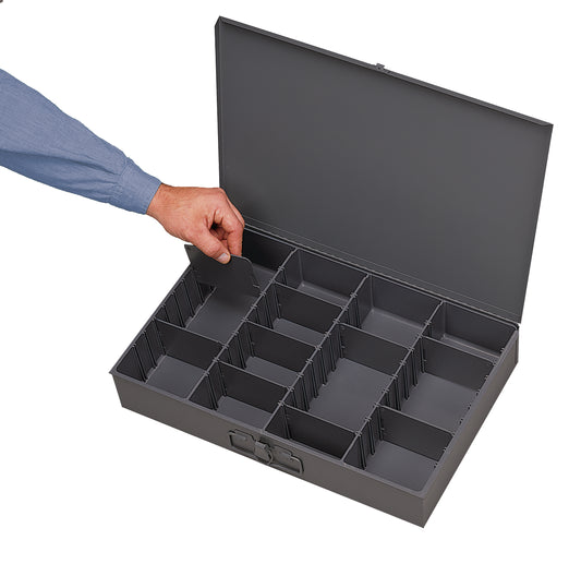 Durham Mfg Small Steel Compartment Box with Adjustable Compartments, Gray