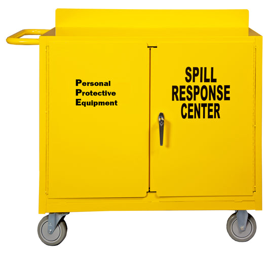 Durham Mfg Spill Control Cart with Lockable Shelf, Yellow