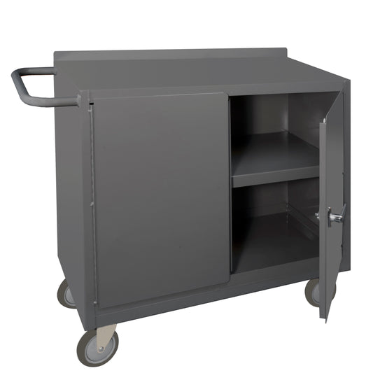 Durham Mfg Mobile Bench Cabinet, 1 Shelf & 2 Doors, Lockable, Gray