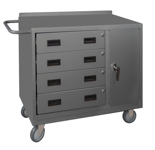Durham Mfg Mobile Bench Cabinet, Side Door & 4 Drawers, Gray