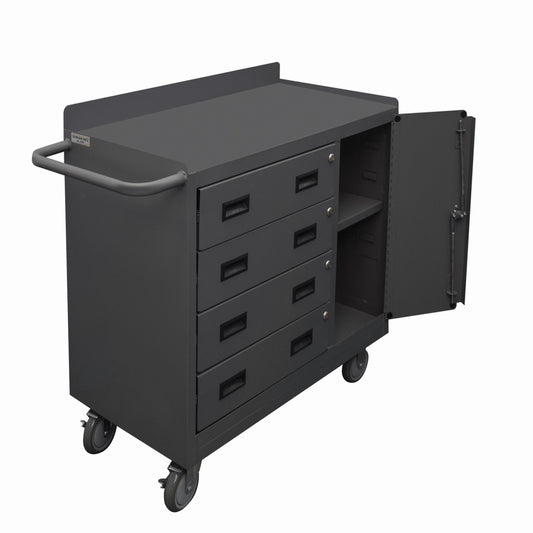 Durham Mfg Mobile Bench Cabinet, Adjustable Shelf, Side Door & 4 Drawers, Gray