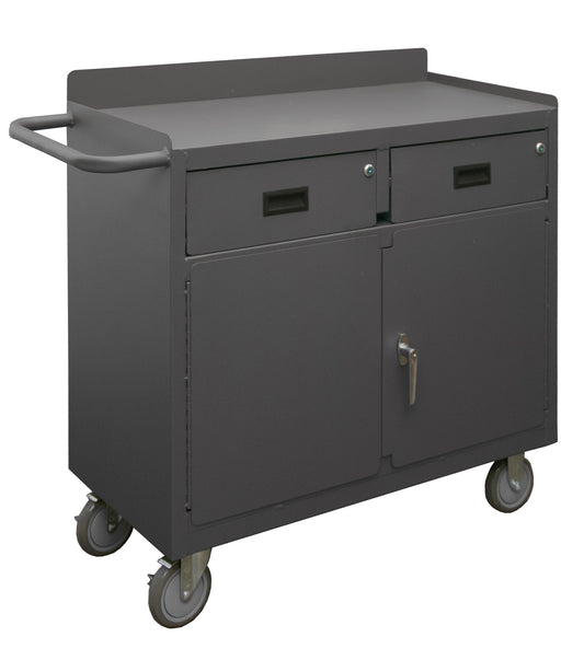 Durham Mfg Mobile Bench Cabinet, 2 Doors & 2 Drawers, Gray