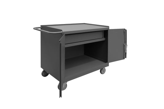 Durham Mfg Mobile Bench Cabinet, 2 Doors & Drawer, Steel Top, Gray