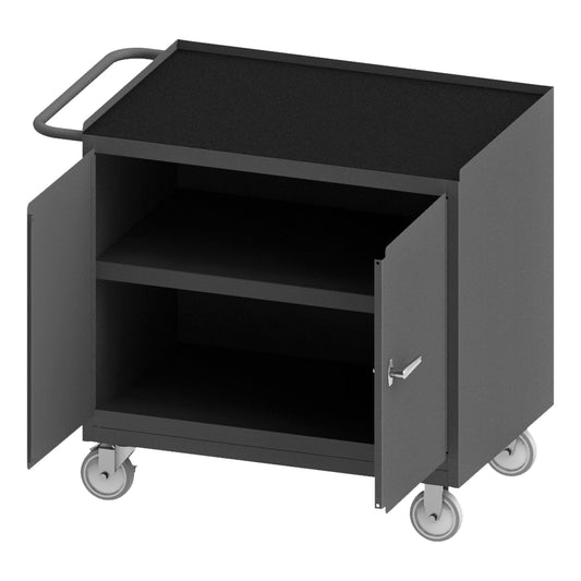 Durham Mfg Mobile Bench Cabinet, 2 Doors, Rubber Mat Top, Gray