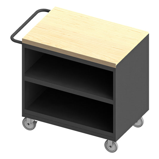 Durham Mfg Mobile Bench Cabinet, Open Shelf, Maple Top, Gray