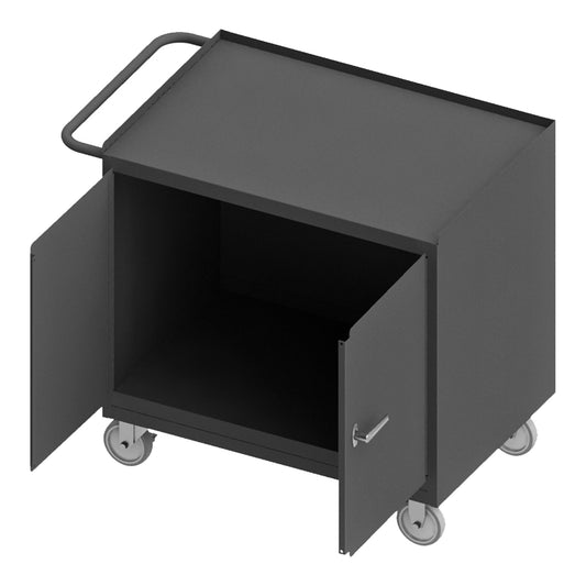 Durham Mfg Mobile Bench Cabinet, 2 Doors, Steel Top, Gray