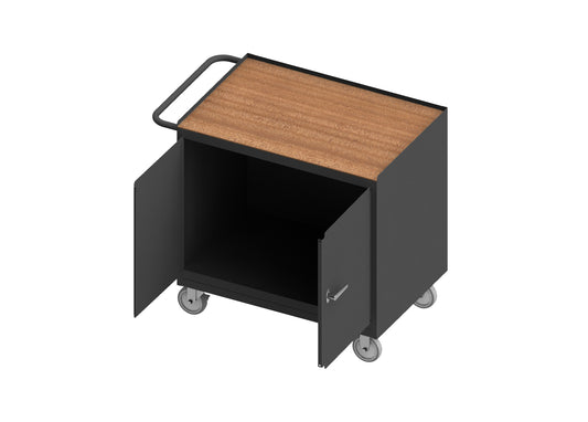Durham Mfg Mobile Bench Cabinet, 2 Doors, Hardboard Top, Gray
