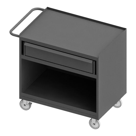 Durham Mfg Mobile Bench Cabinet, Shelf & Drawer, Steel Top, Gray