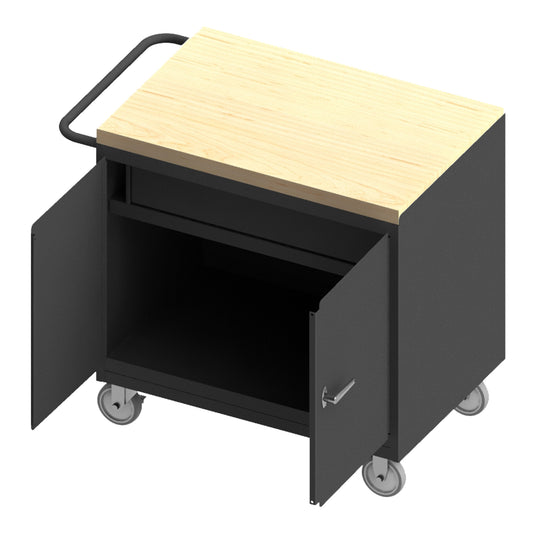 Durham Mfg Mobile Bench Cabinet, 2 Doors & Drawer, Maple Top, Gray