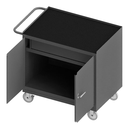 Durham Mfg Mobile Bench Cabinet, 2 Doors & Drawer, Rubber Top, Gray