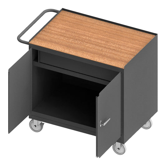 Durham Mfg Mobile Bench Cabinet, 2 Doors & Drawer, Hardboard Top, Gray