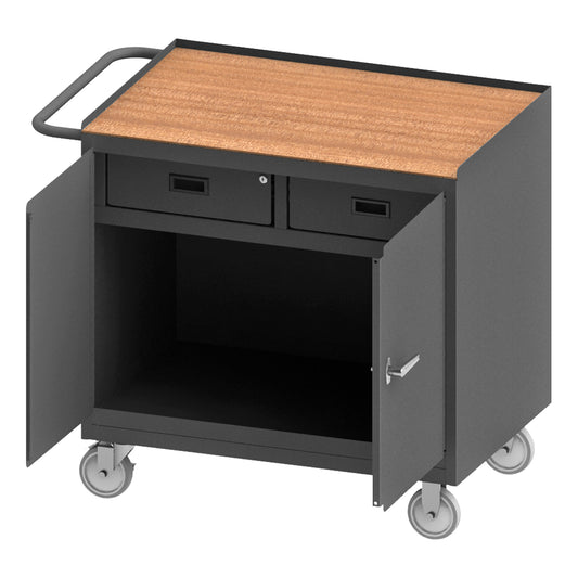 Durham Mfg Mobile Bench Cabinet, 2 Doors & 2 Drawers, Hardboard Top, Gray