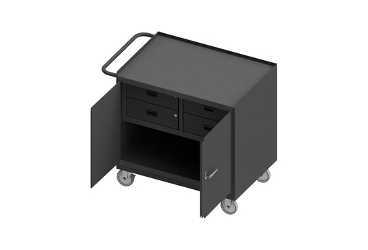 Durham Mfg Mobile Bench Cabinet, 2 Doors & 4 Drawers, Steel Top, Gray