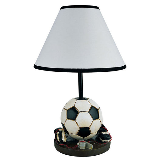 15" Tall Polyresin Accent Table Lamp, Soccer Shaped, Cone Linen Shade