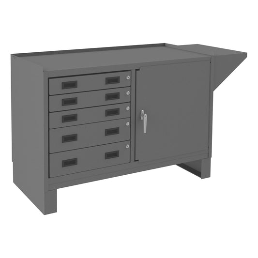 Durham Mfg Workstation with 5 Drawers & Door, Gray