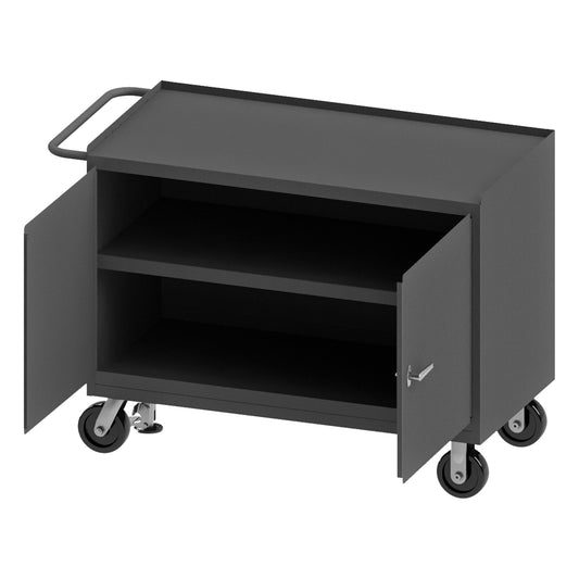 Durham Mfg Mobile Bench Cabinet, 2 Doors & Shelf, Steel Top, Gray