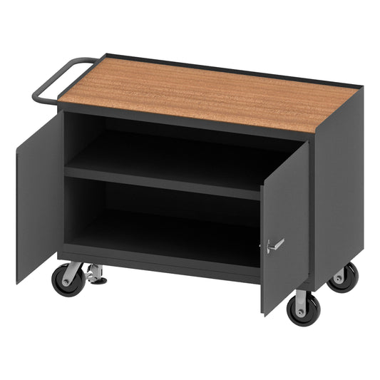 Durham Mfg Mobile Bench Cabinet, 2 Doors & Shelf, Hardboard Top, Gray