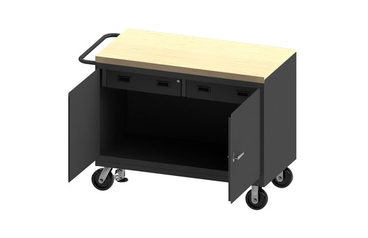 Durham Mfg Mobile Bench Cabinet, 2 Doors & 2 Drawers, Maple Top, Gray