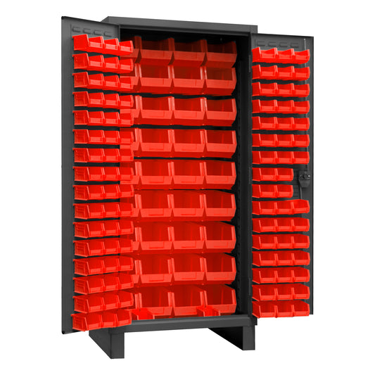 Durham Mfg Heavy-Duty Cabinet with 132 Red Bins, Gray