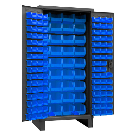 Durham Mfg Heavy-Duty Cabinet with 132 Blue Bins, Gray